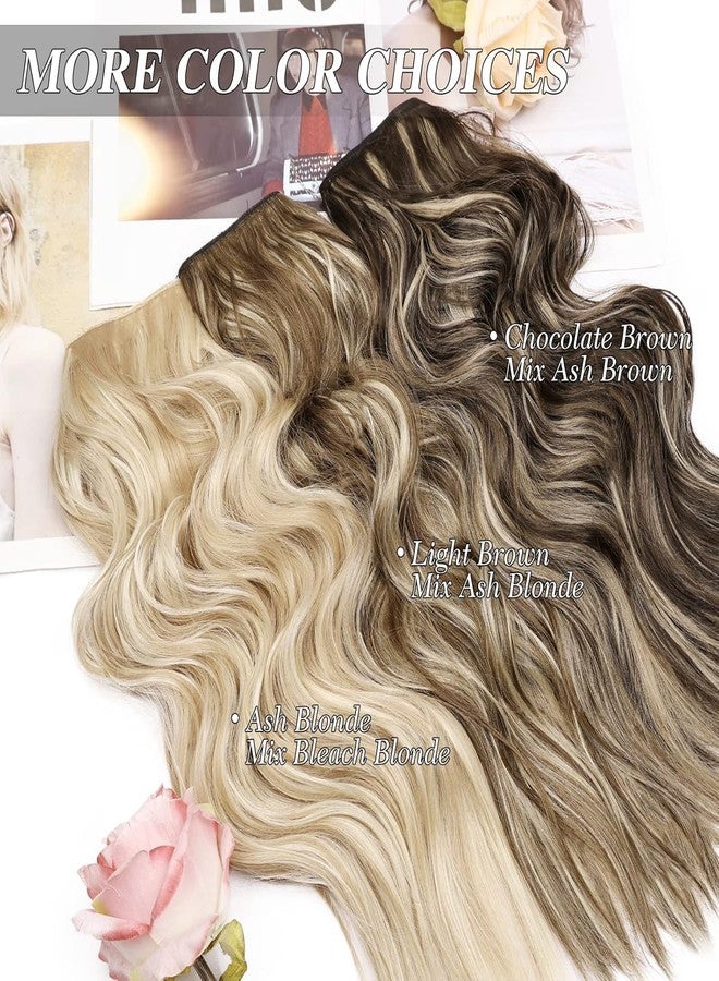 MORICA Halo Hair Extensions 20 Inch Light Brown Mix Ash Blonde Invisible Wire Hair Extensions,Long Wavy Synthetic Hairpiece with Transparent Wire Adjustable Size, 4 Secure Clips for Women - Image 4